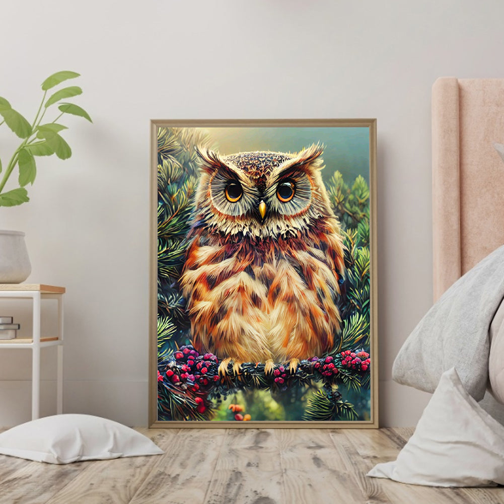 Owl On Branch - Full Round Drill Diamond Painting 30*40CM