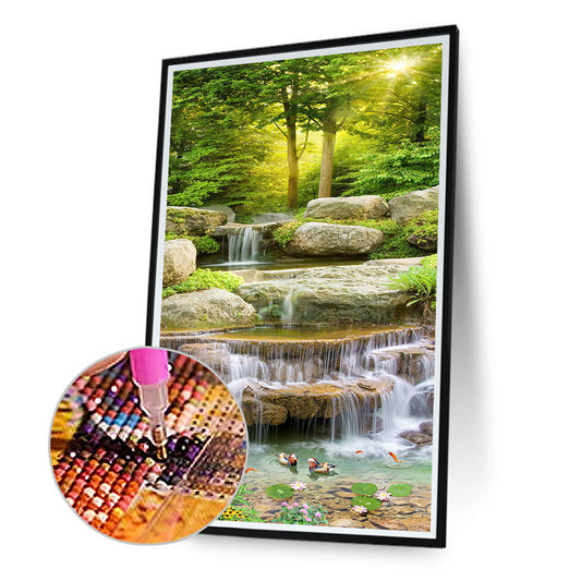 Forest Waterfall - Full Round Drill Diamond Painting 40*80CM