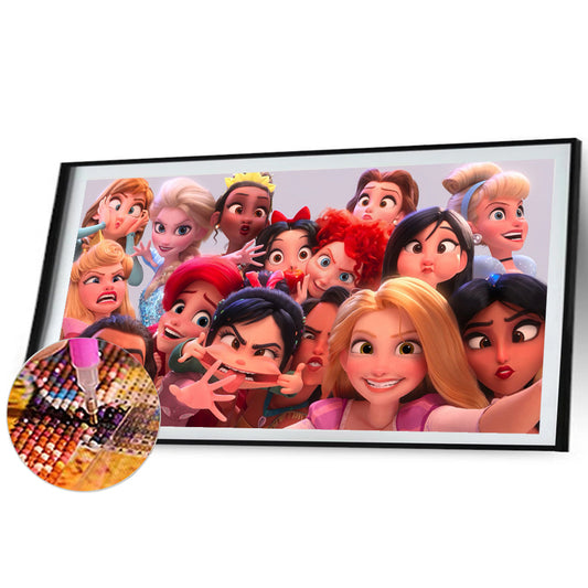 Disney Princess Group Photo - Full Round Drill Diamond Painting 70*40CM