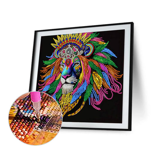 Colorful Lion Head - Special Shaped Drill Diamond Painting 30*30CM