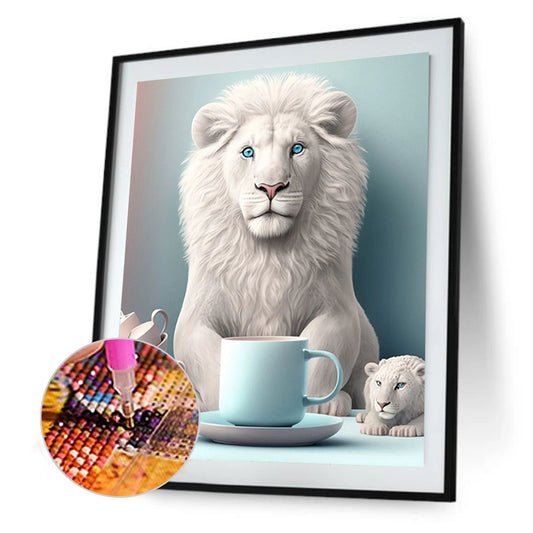 Dumb White Lion - Full Round Drill Diamond Painting 30*40CM