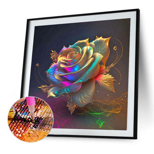 Colored Gold Leaf Rose - Full Round Drill Diamond Painting 30*30CM