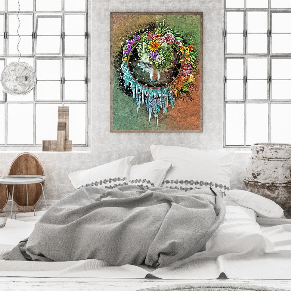 Wolf Four Seasons Dream Catcher - Full Round Drill Diamond Painting 30*40CM
