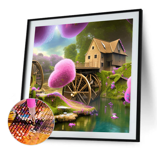 Waterwheel Scenery - Full Round Drill Diamond Painting 40*40CM