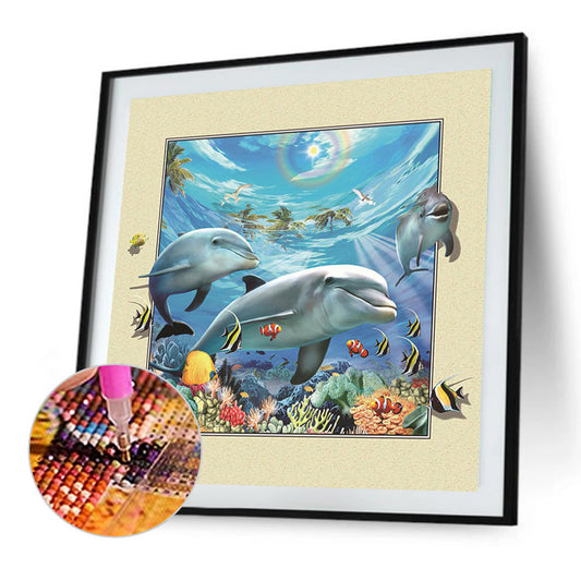3D Frame Dolphin - Full Square Drill Diamond Painting 40*40CM