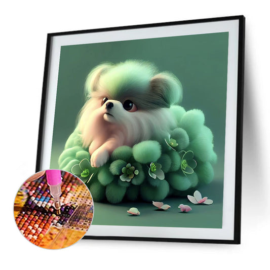 Green Haired Dog - Full Round Drill Diamond Painting 30*30CM
