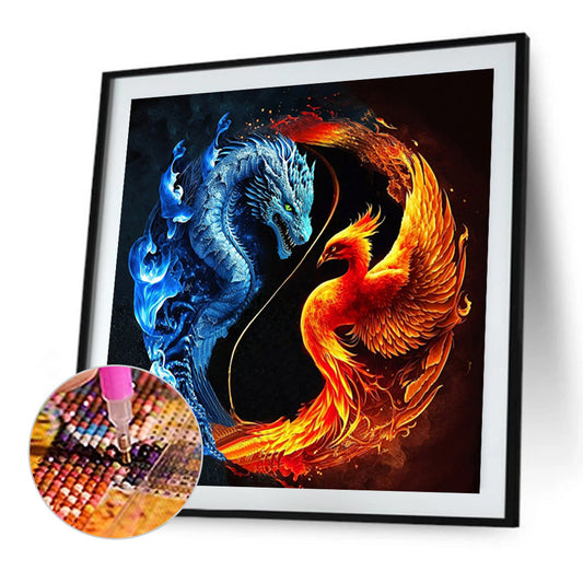 Dragon And Phoenix Yin And Yang - Full Round Drill Diamond Painting 30*30CM