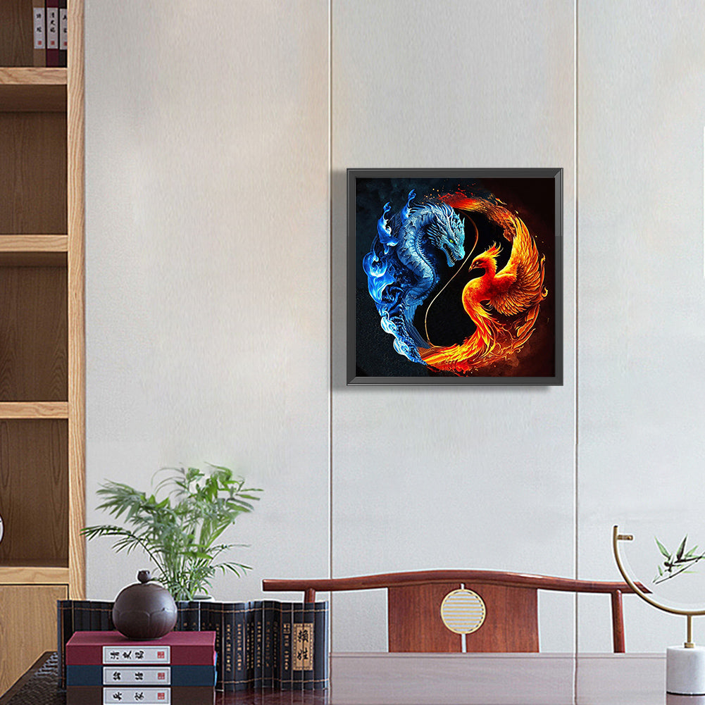 Dragon And Phoenix Yin And Yang - Full Round Drill Diamond Painting 30*30CM