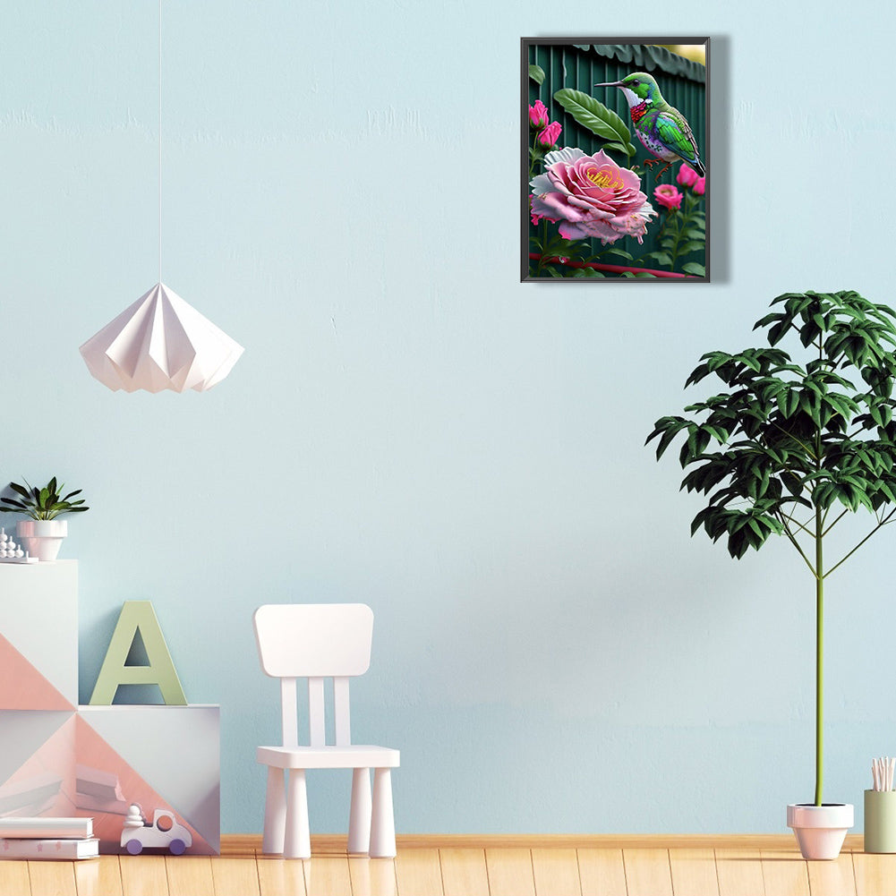 Hummingbird Rose Flower - Full Round Drill Diamond Painting 30*40CM