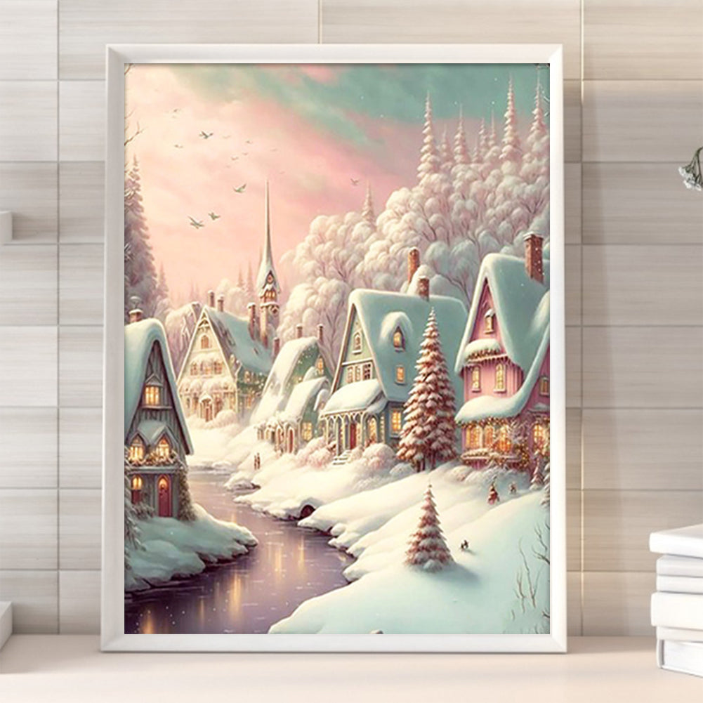 Pink Snowflake Castle - Full Round Drill Diamond Painting 30*40CM