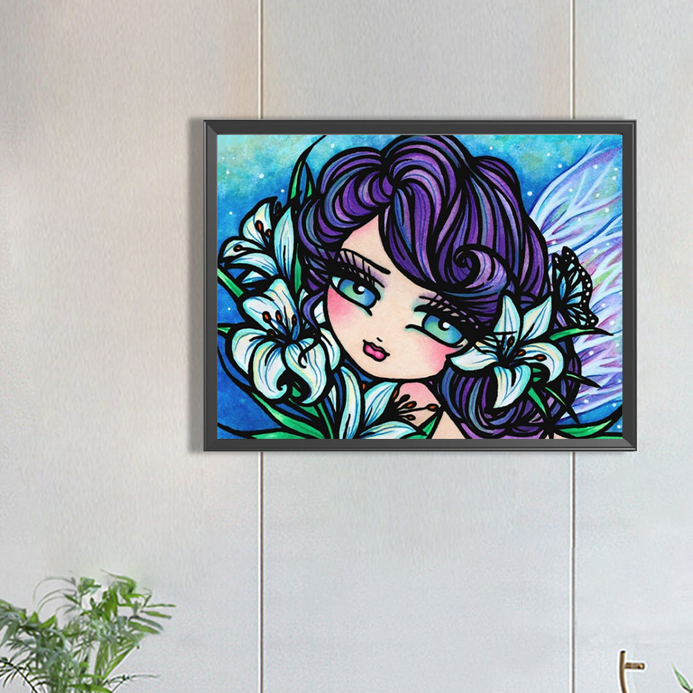Curly Hair Girl - Full Round Drill Diamond Painting 40*30CM