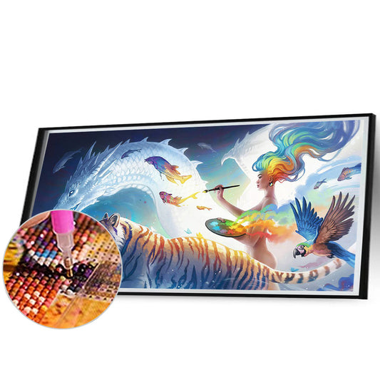 Painted Dragon And Tiger Figure - Full Round Drill Diamond Painting 70*30CM