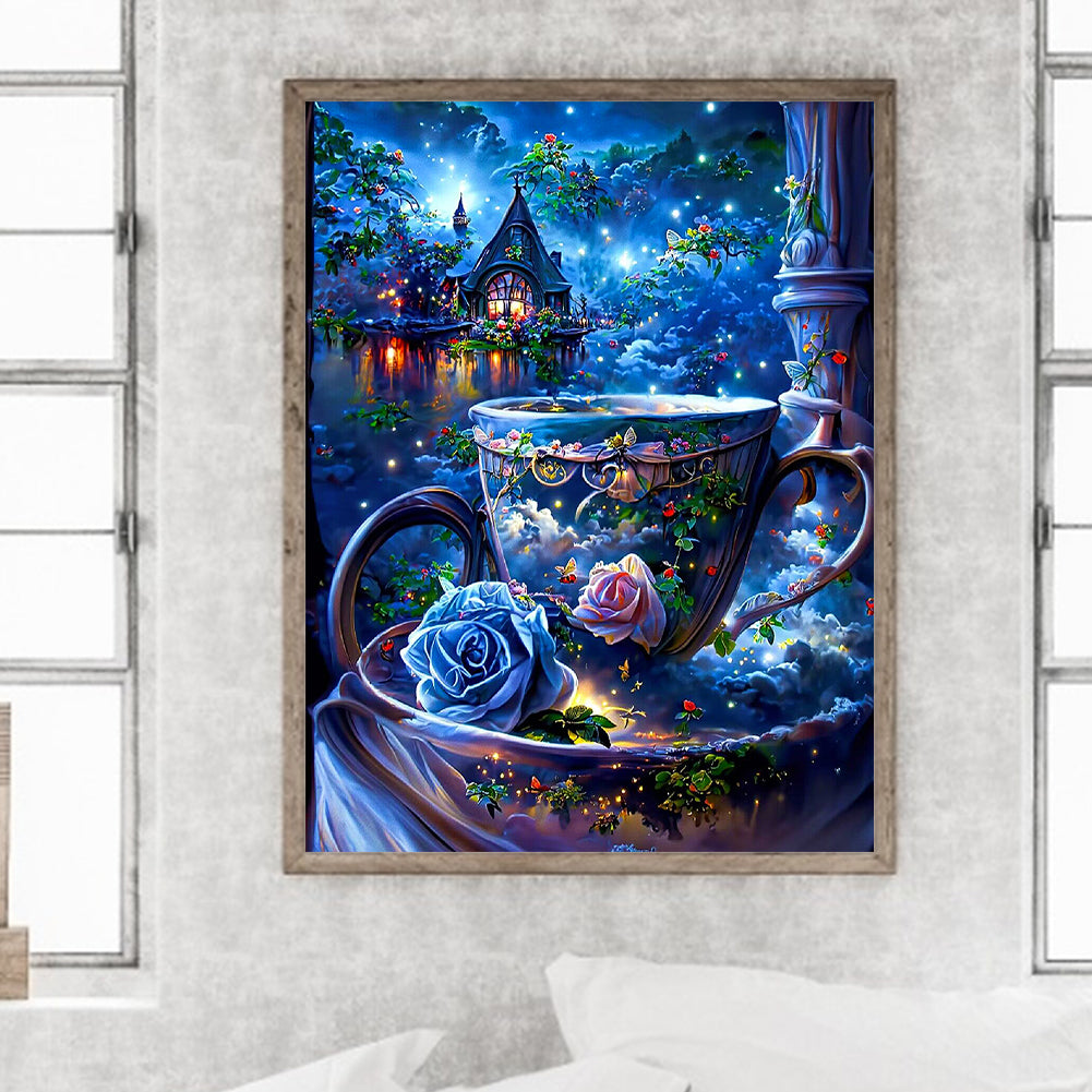 Teacup Rose Flower 30*40Ccm(canvas) full round drill diamond painting