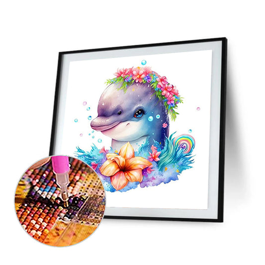 Dolphin And Flower-O630*30cm(canvas) full-round drill diamond painting
