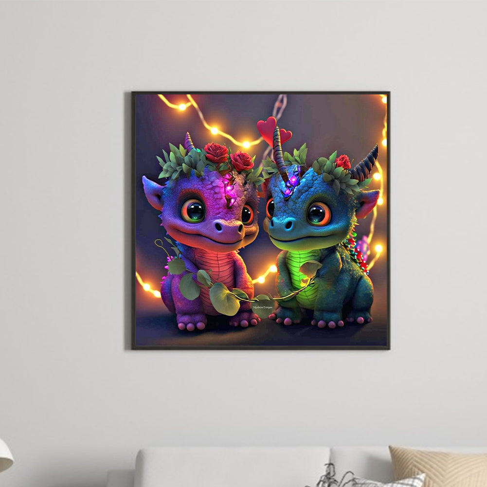 Two Little Dinosaurs 30*30Ccm(canvas) full round drill diamond painting
