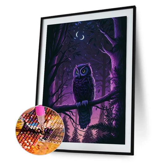 Owl In The Enchanted Twin Moon Forest 30*40Ccm(canvas) full round drill diamond painting