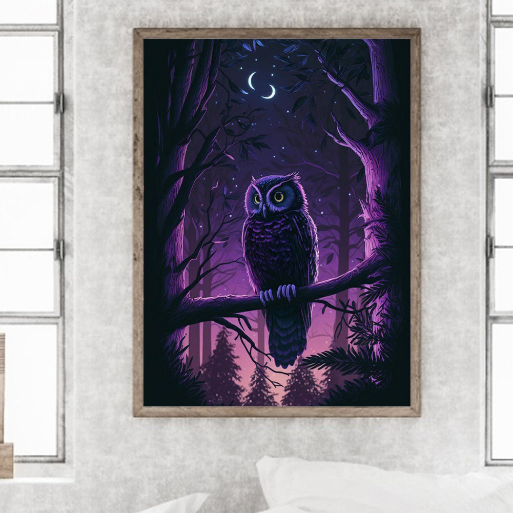 Owl In The Enchanted Twin Moon Forest 30*40Ccm(canvas) full round drill diamond painting