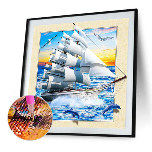 3D Picture Frame Sailboat - Full Round Drill Diamond Painting 30*30CM