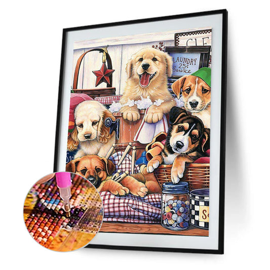 Leisure Time For Dog Bath - Full Round Drill Diamond Painting 30*40CM