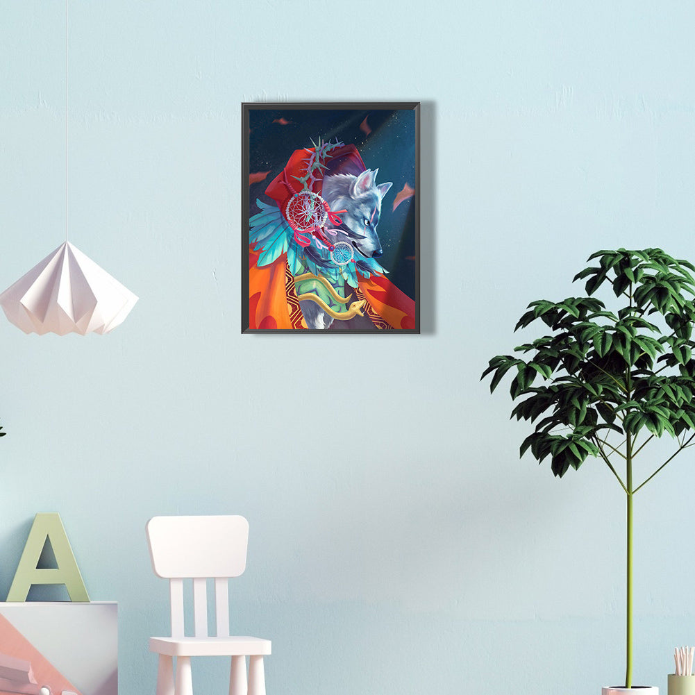 Wolf Rider Wearing A Dream Catcher - Full Round Drill Diamond Painting 30*40CM