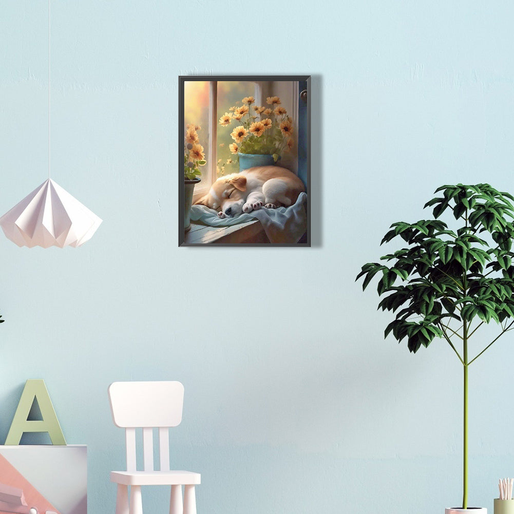 Puppy Taking A Nap 30*40Ccm(canvas) full round drill diamond painting