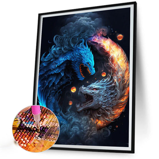Ice And Fire Double Dragon - Full Round Drill Diamond Painting 30*40CM