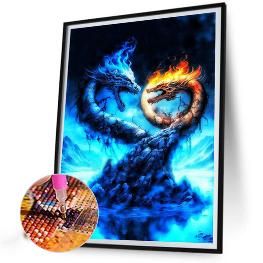 Ice And Fire Double Dragon - Full Round Drill Diamond Painting 30*40CM