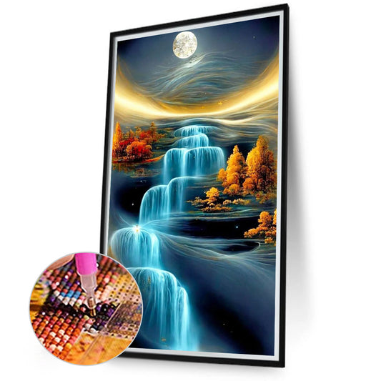 Blue Waterfall - Full Round Drill Diamond Painting 40*70CM