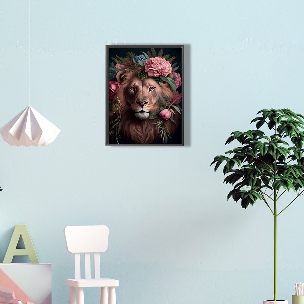 Flower And Lion - Full Round Drill Diamond Painting 30*40CM