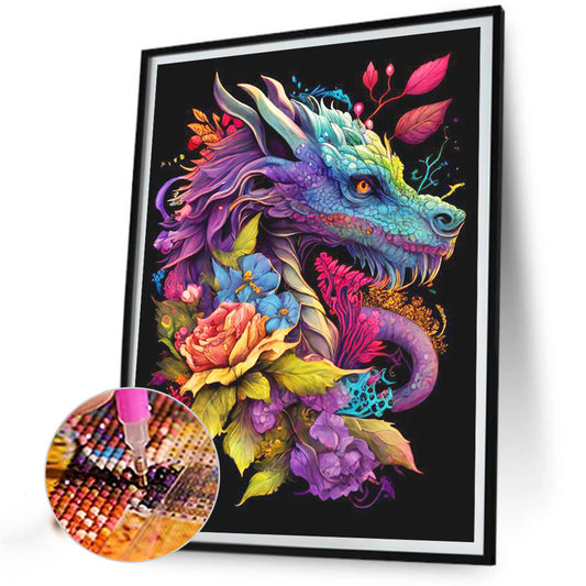 Dragon Surrounded By Flowers - Full Round Drill Diamond Painting 30*40CM