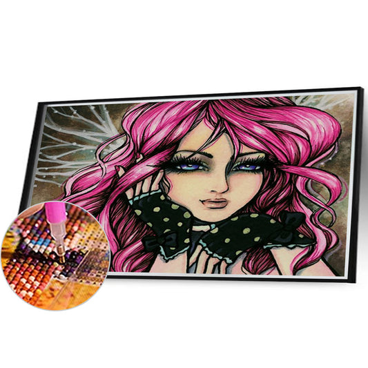 Pink Haired Girl Smiling - Full Round Drill Diamond Painting 40*30CM