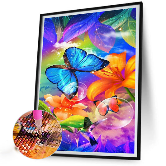 Colorful Flowers And Butterflies - Full Round Drill Diamond Painting 30*40CM