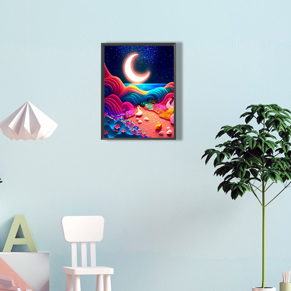 Colorful Beach Under The Moon - Full Round Drill Diamond Painting 30*40CM