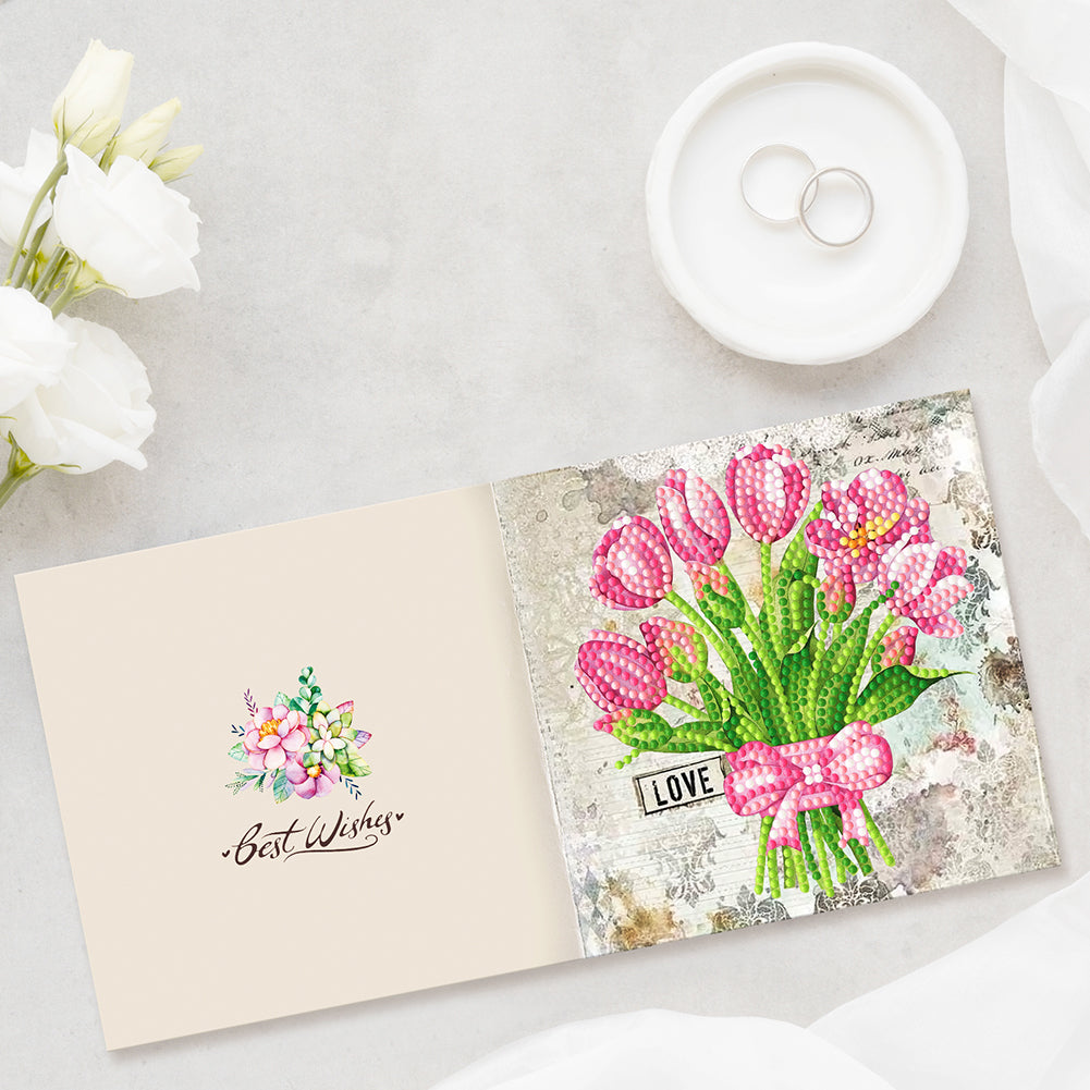 8pcs Flower Diamond Painting Greeting Card Includes Envelope DIY Postcards