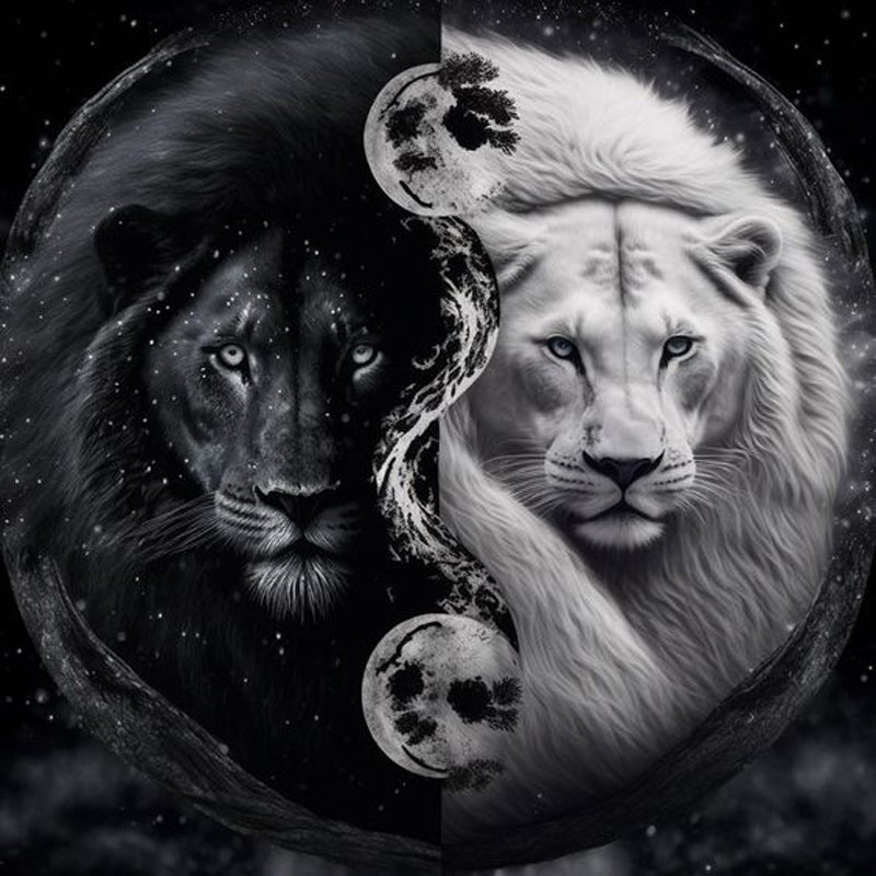 Yin Yang Figure Lion - Full Round Drill Diamond Painting 40*40CM
