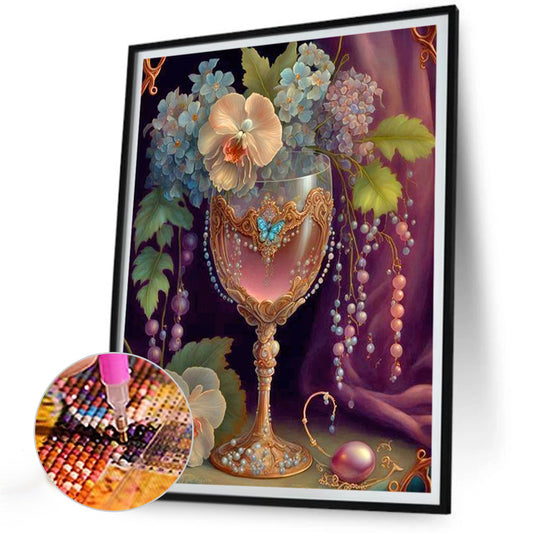 Flower Crystal Cup - Full Round Drill Diamond Painting 30*40CM