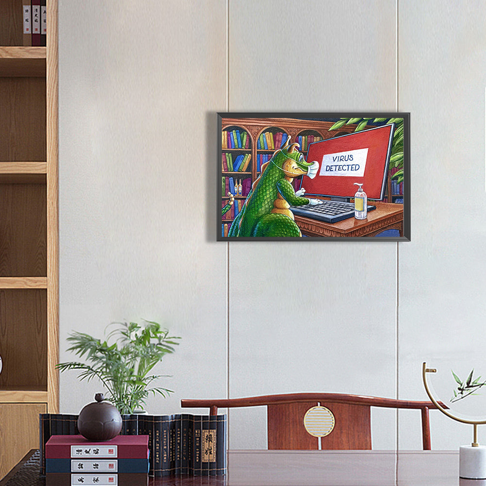 Crocodile Wearing A Mask - Full Round Drill Diamond Painting 50*30CM