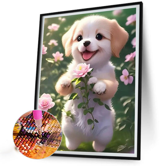 Dog Picking Flowers - Full Round Drill Diamond Painting 30*40CM