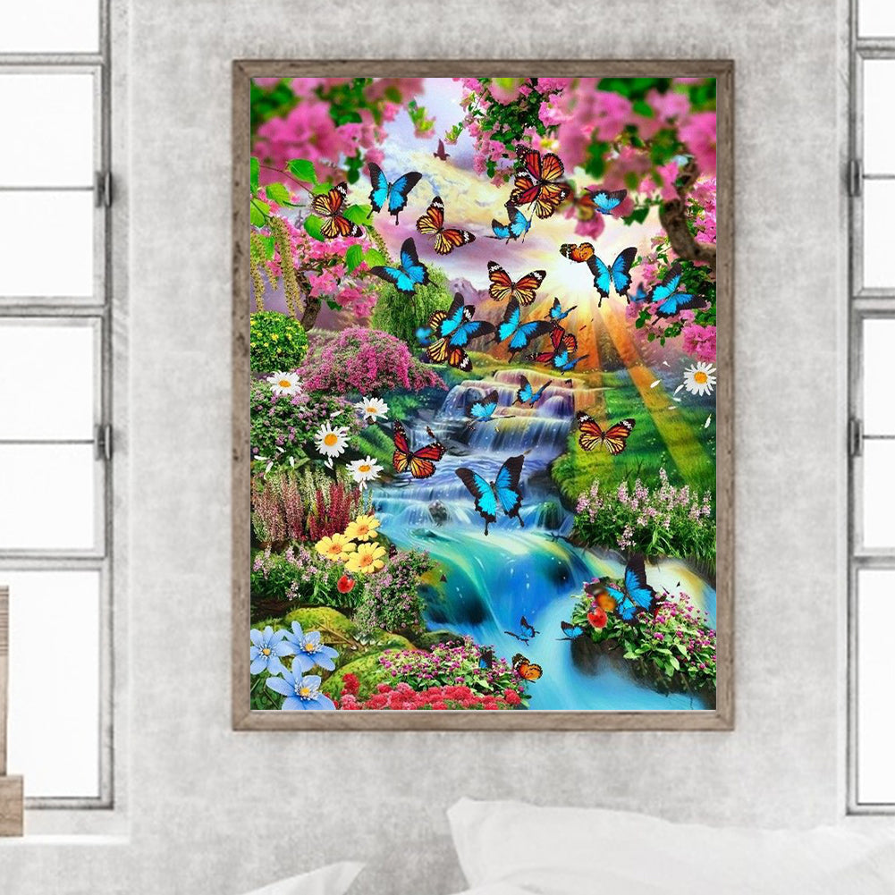 Butterfly Waterfall - Full Round Drill Diamond Painting 30*40CM