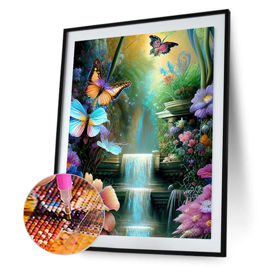 Butterfly Waterfall - Full Round Drill Diamond Painting 30*40CM