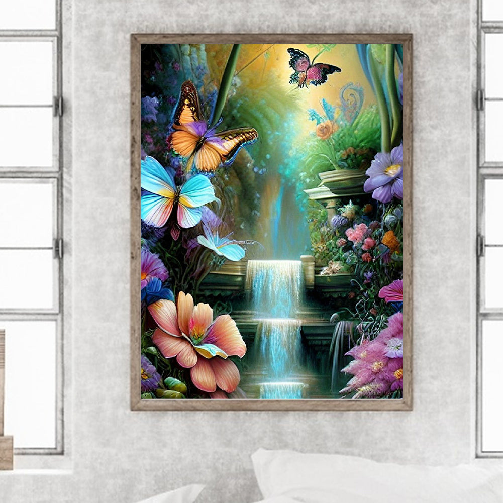 Butterfly Waterfall - Full Round Drill Diamond Painting 30*40CM