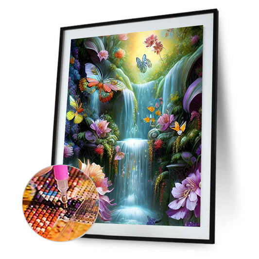 Butterfly Waterfall - Full Round Drill Diamond Painting 30*40CM