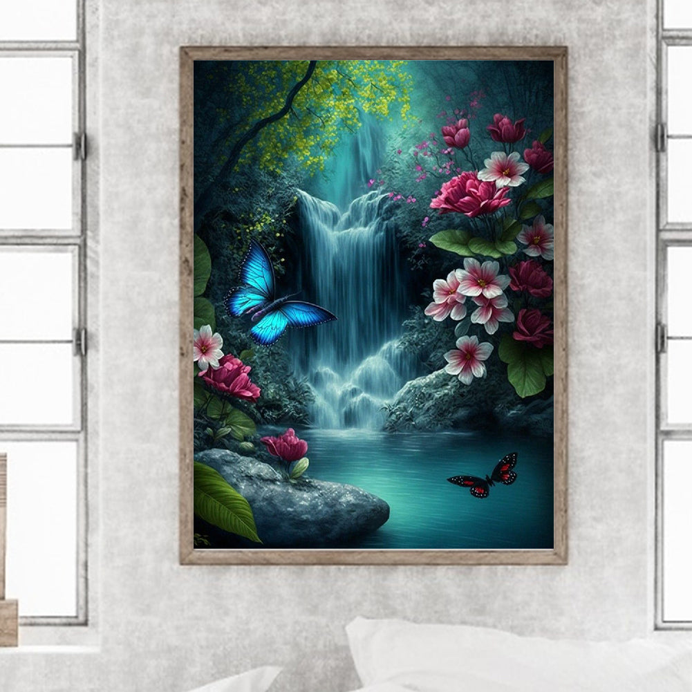 Butterfly Waterfall - Full Round Drill Diamond Painting 30*40CM