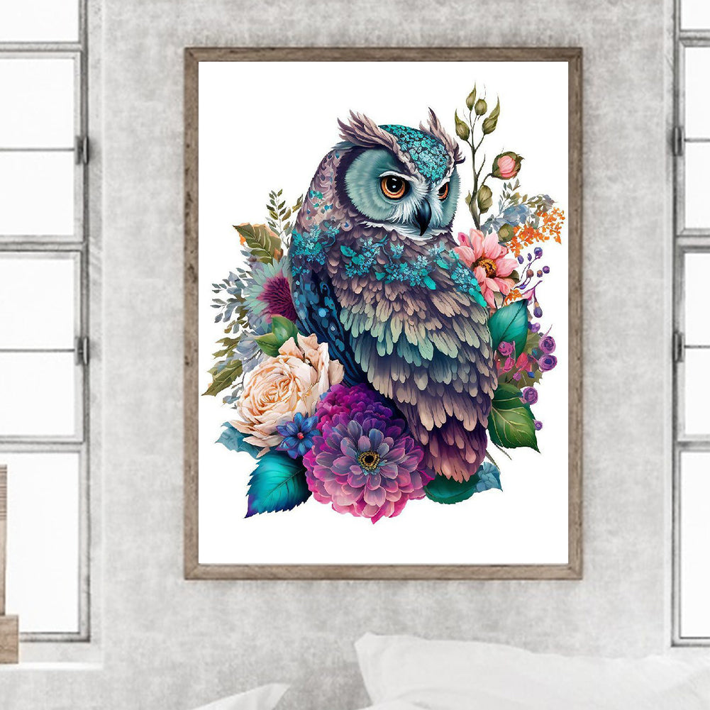 Watercolor Wind Owl - Full Round Drill Diamond Painting 30*40CM