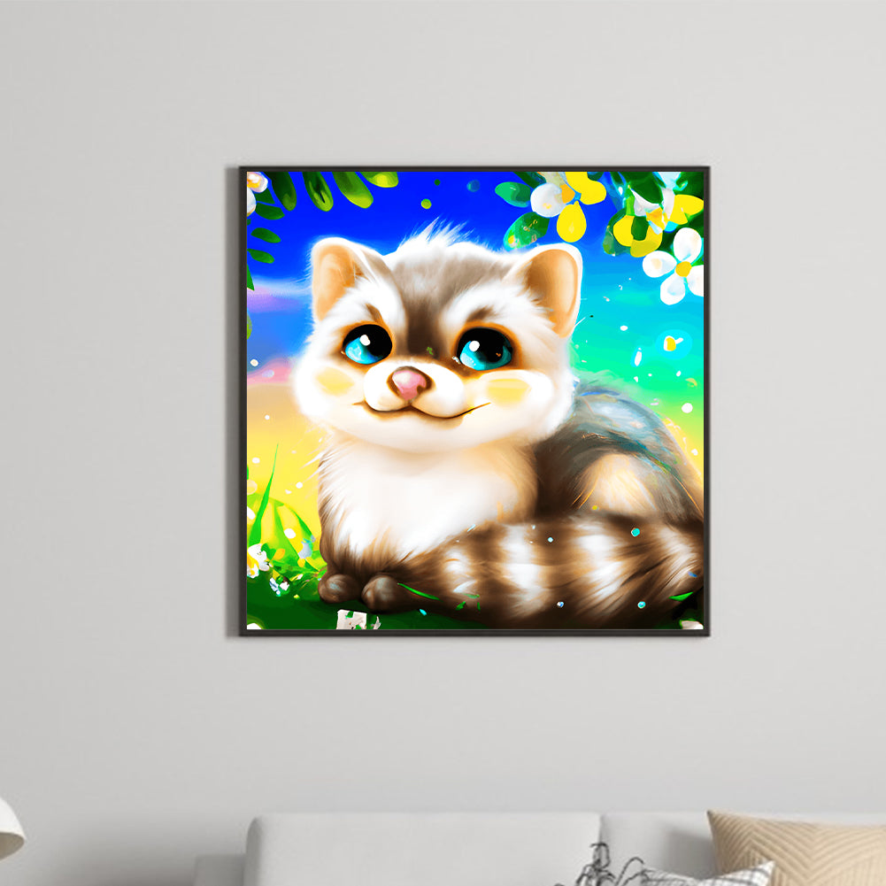 Colorful Little Animal Raccoon - Full Round Drill Diamond Painting 30*30CM