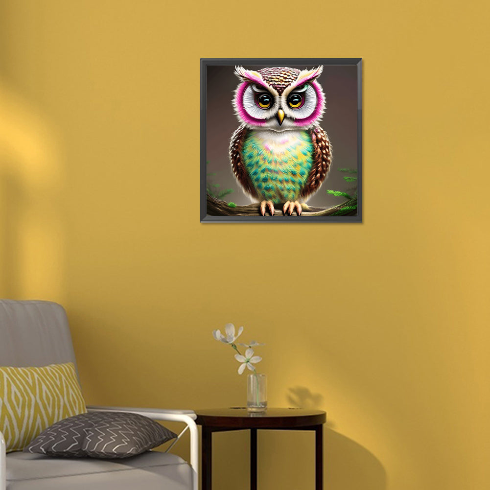 Owl In The Flowers - Full Round Drill Diamond Painting 30*30CM