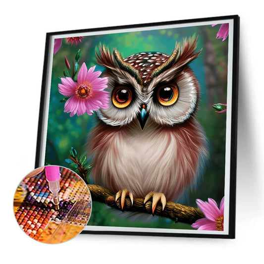 Owl In The Flowers - Full Round Drill Diamond Painting 30*30CM