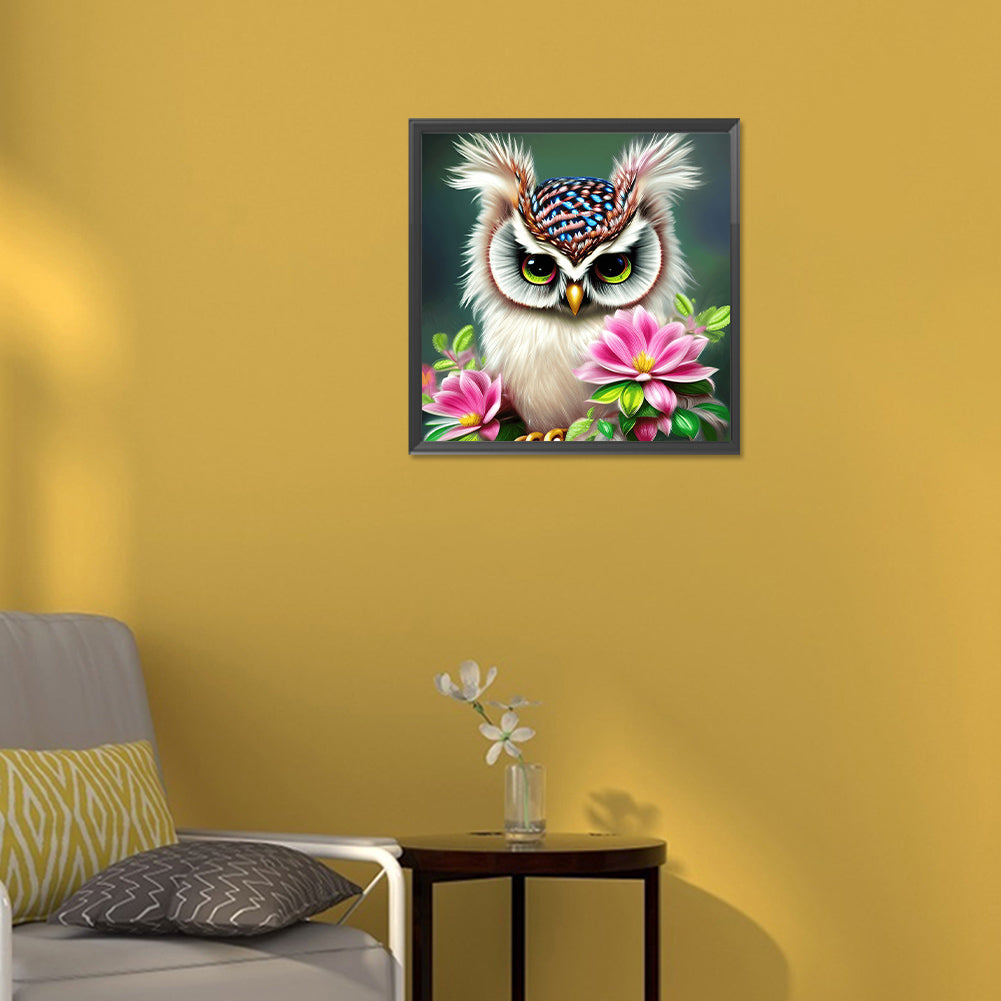 Owl In The Flowers - Full Round Drill Diamond Painting 30*30CM