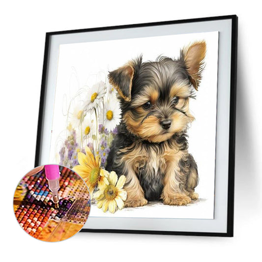 Dog Waiting In The Flowers - Full Round Drill Diamond Painting 30*30CM