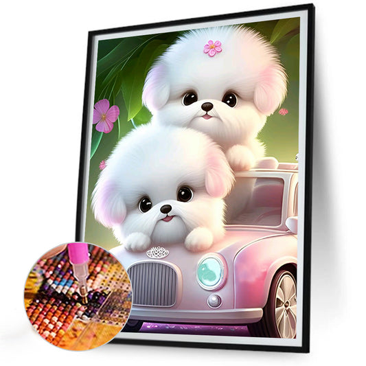 Pink Dog And Car - Full Round Drill Diamond Painting 30*40CM